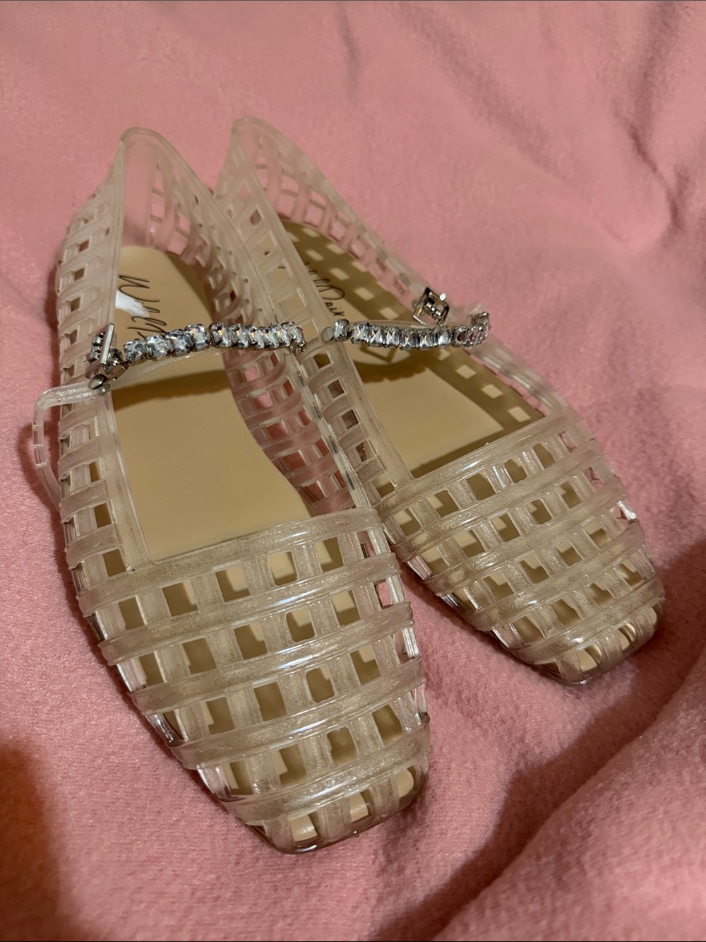 Wild Pair Clear Jelly Flats with Rhinestone Strap size 10 nwot